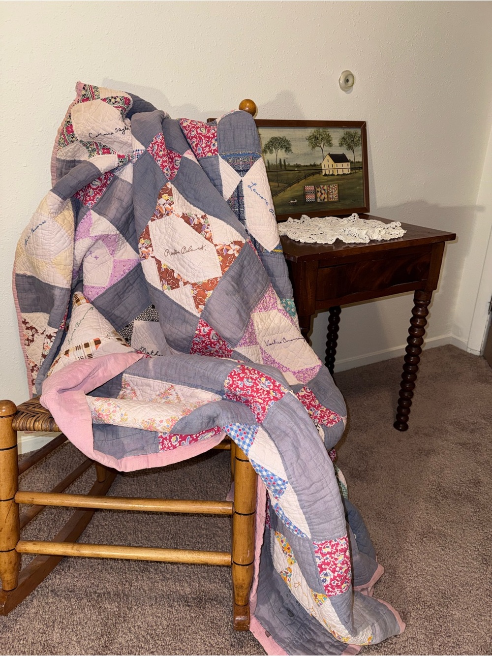 STUNNING 1936 Feedsack Friendship Patchwork Quilt 72x68